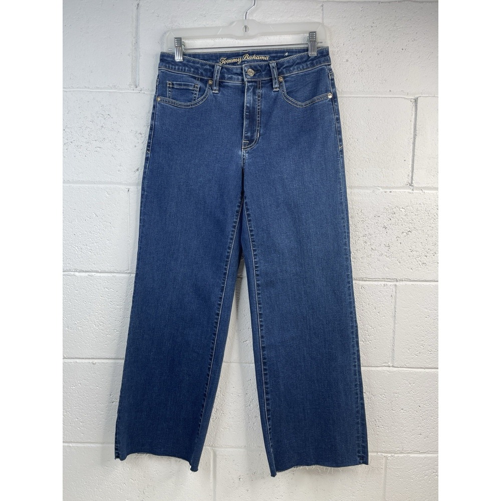 Tommy Bahama High Rise Wide Crop Jeans Womens Size 28x26 Blue Dark Wash